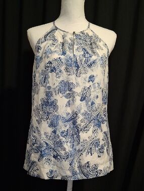 Banana Republic S Silk Halter Top Blue White Lightweight